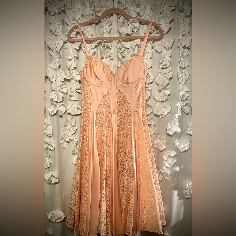 Guess Satin & Lace Corset Dress, Pink, Size 6